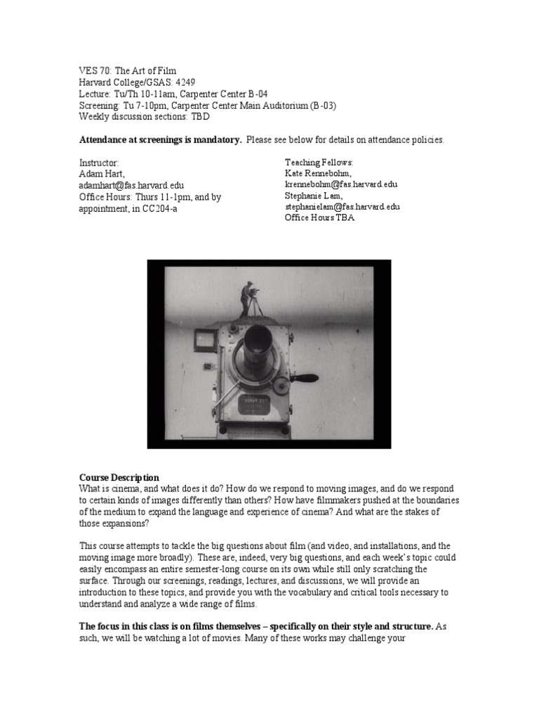 VES 70: The Art of Film Syllabus | PDF | Documentary Film | Realism (Arts)