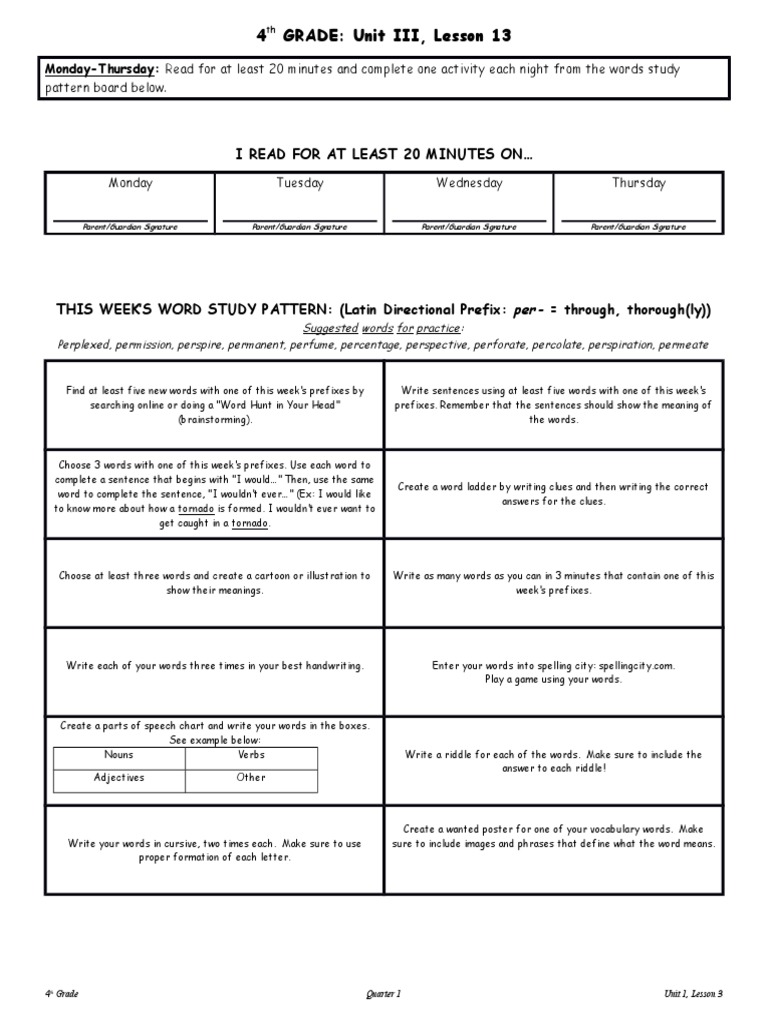4th Grade Word Study Activities | PDF | Foreign Language Studies ...