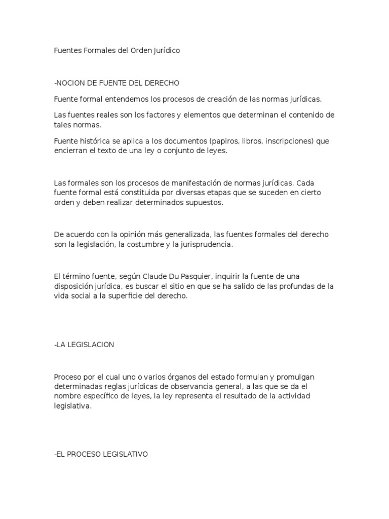 Fuentes Formales Del Orden Juridico Fuentes del derecho