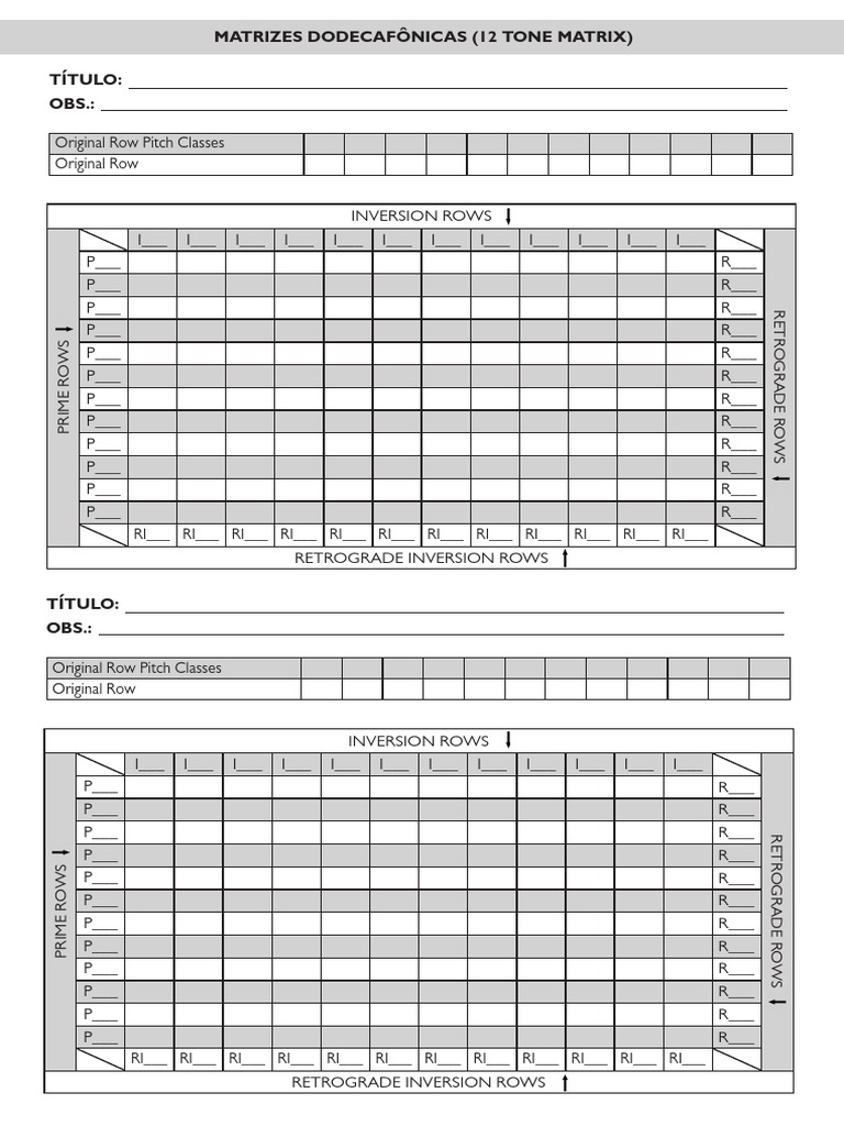 Matrizes Dodecafônicas (12 Tone Matrix) : Original Row Pitch Classes ...
