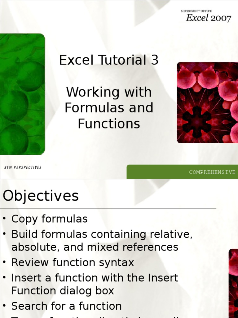 Excel Tutorial 3 Working With Formulas and Functions: Comprehensive ...
