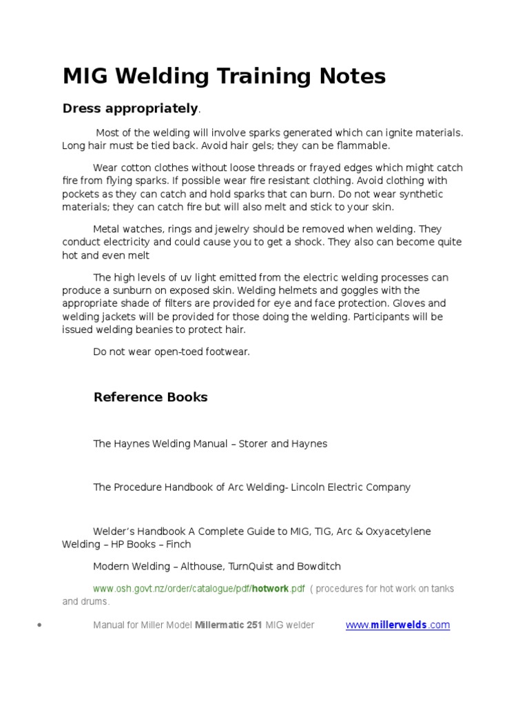 MIG Welding Training Notes PDF Welding Construction