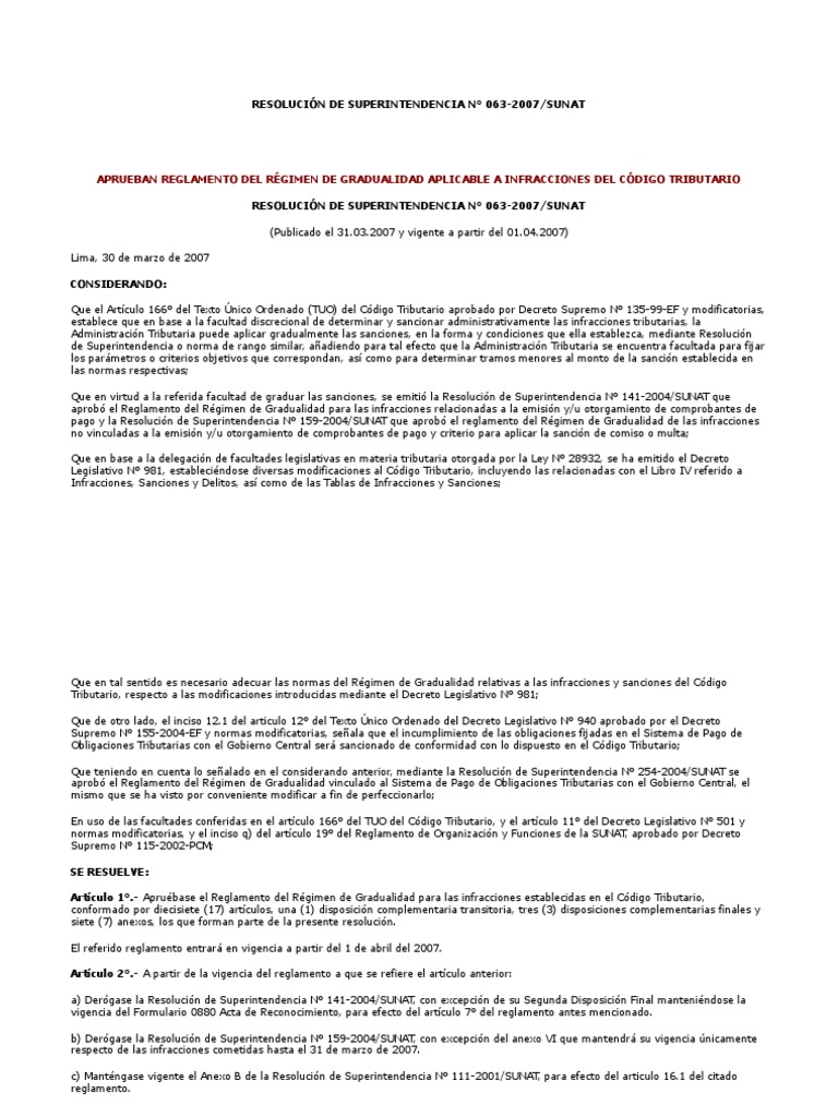 Resolución de Superintendencia #063-2007 Sunat | PDF | Regulación | Casino
