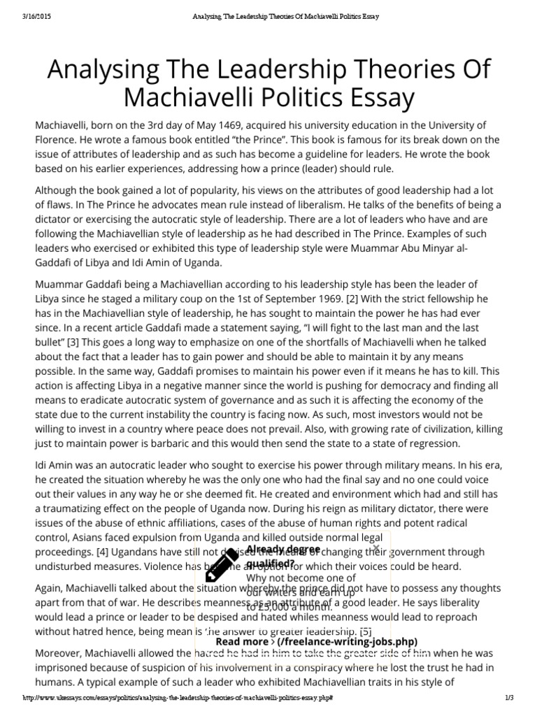 Machiavelli's Political Ideas - Words | Critical Writing Example