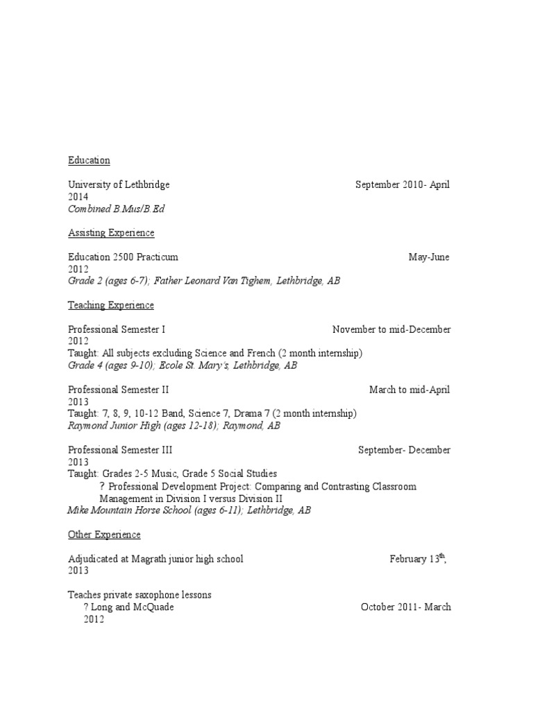 Teaching Experience and Education Summary | PDF