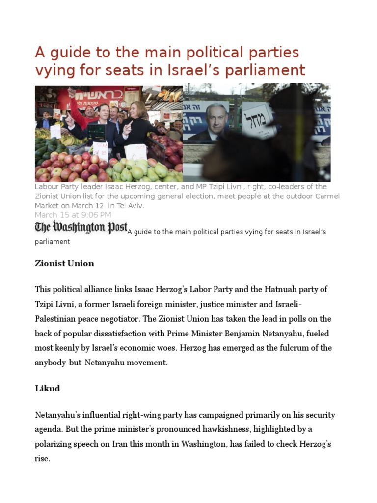 A Guide To The Main Political Parties Vying For Seats in Israel's ...