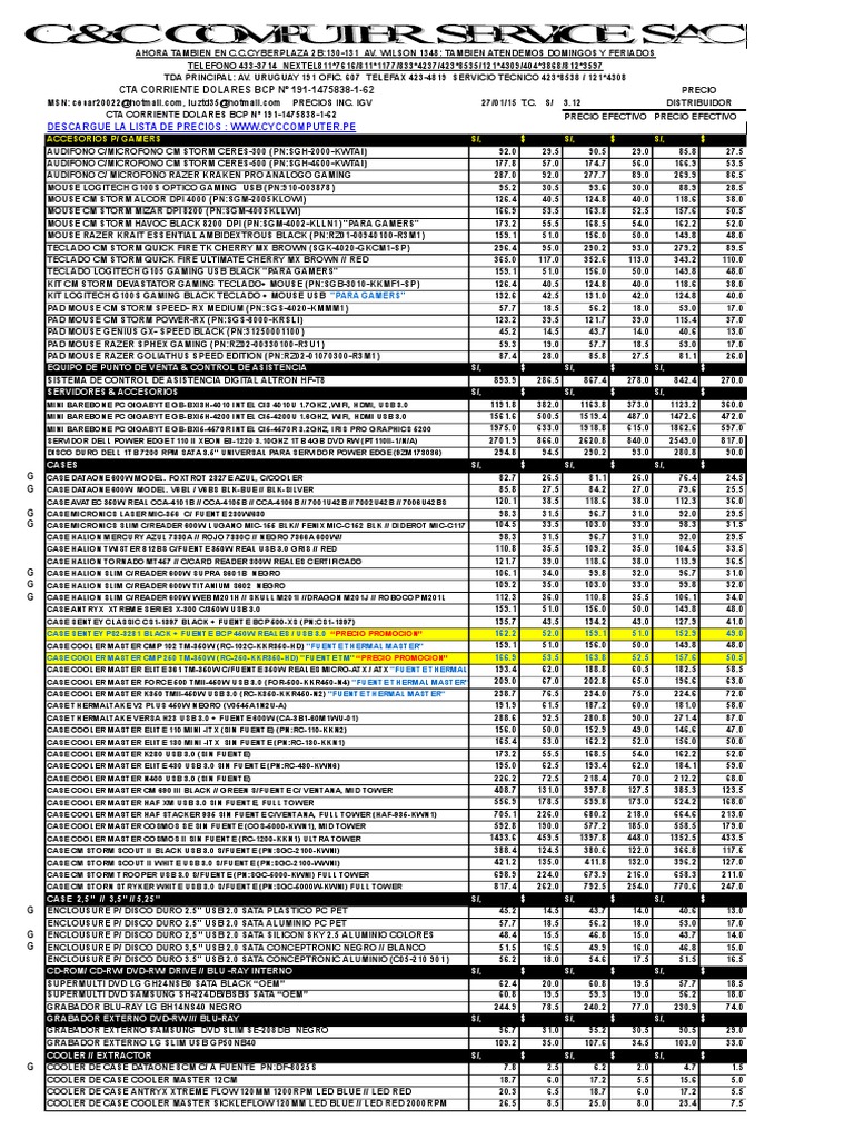 Lista de Precios | PDF | Hardware de la computadora | Equipo de oficina