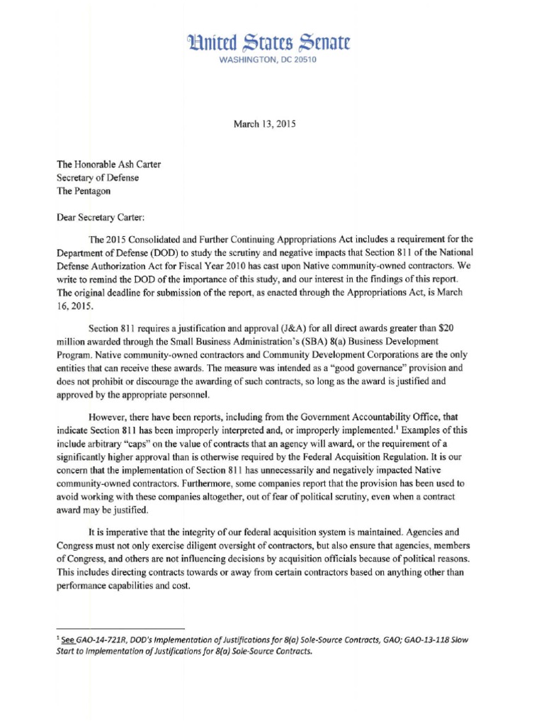 Letter to Secretary Ash Carter