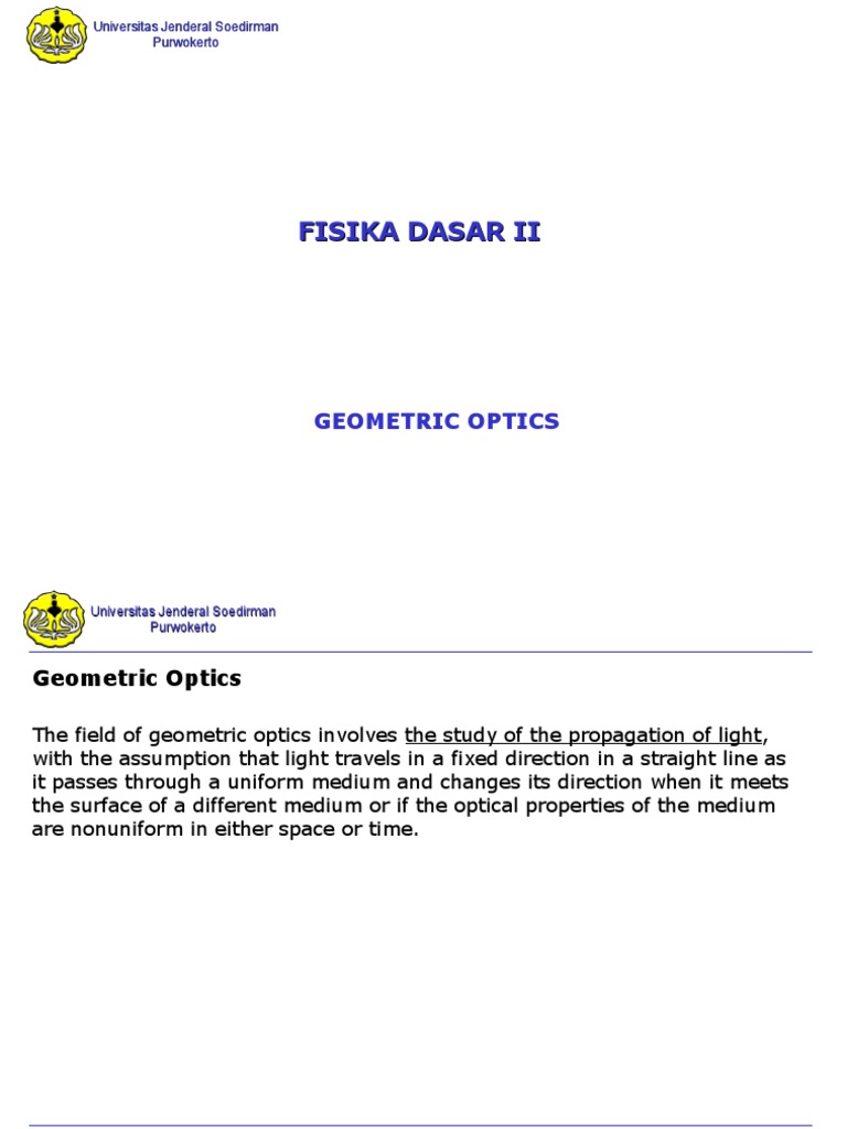 Geometric Optics: A Collection of Lecture Slides on Light, Reflection ...