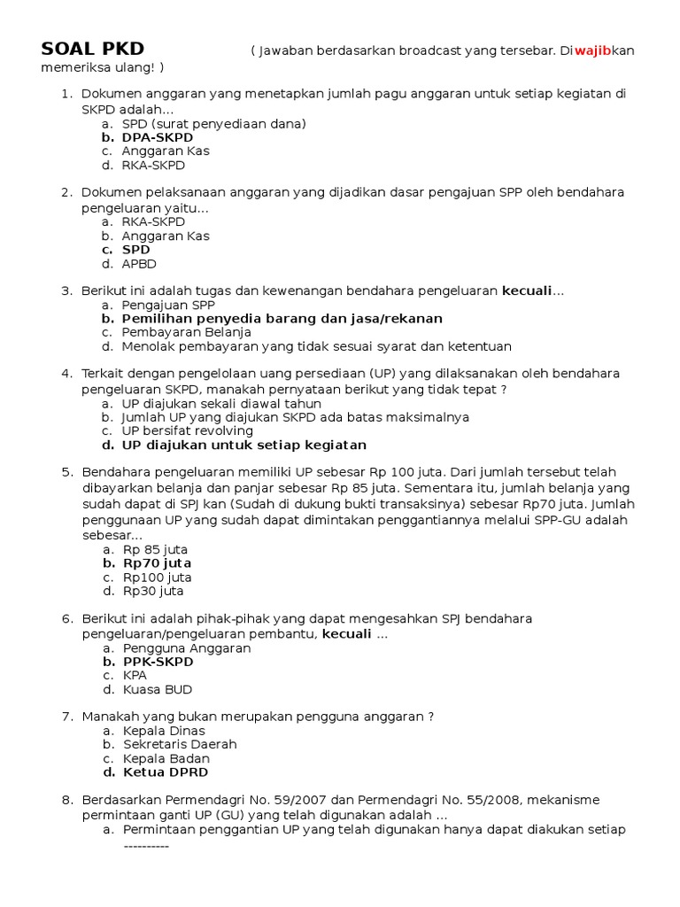 Soal Latihan Pengelolaan Keuangan Daerah