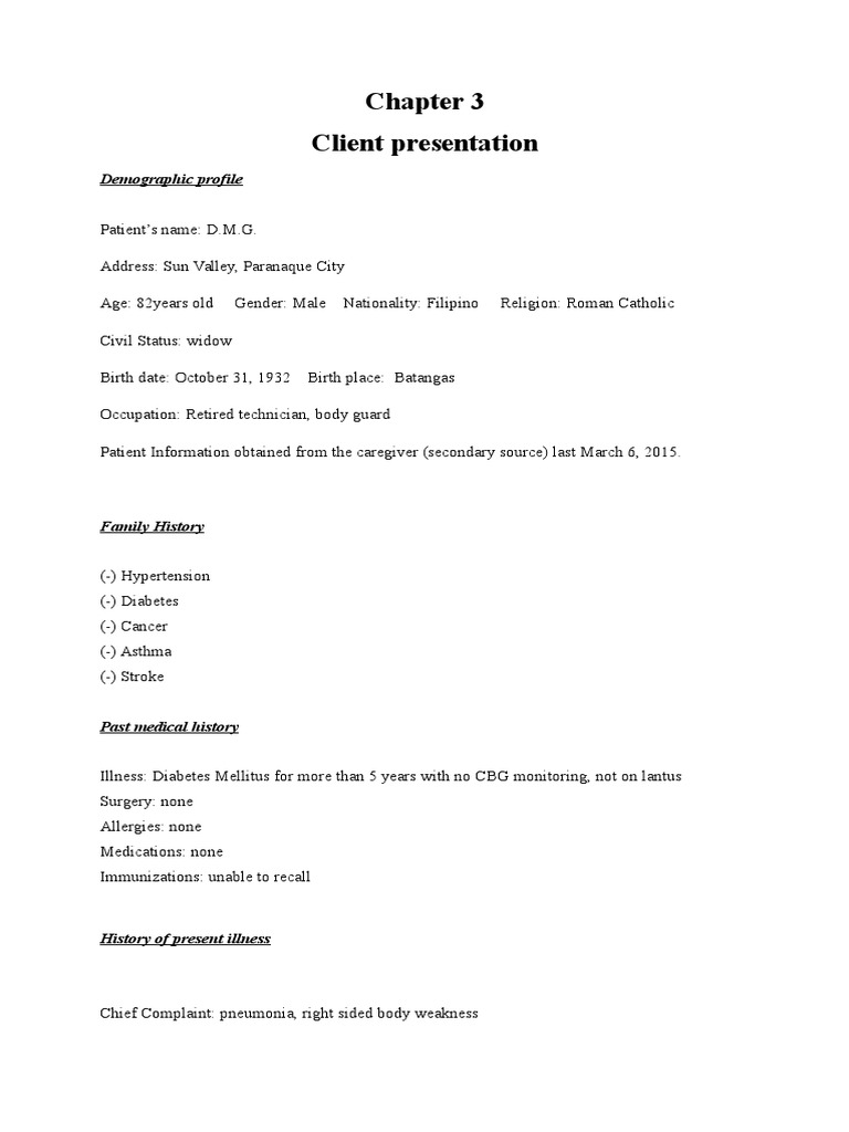 Chapter 3 Client Presentation | PDF | Patient | Pneumonia