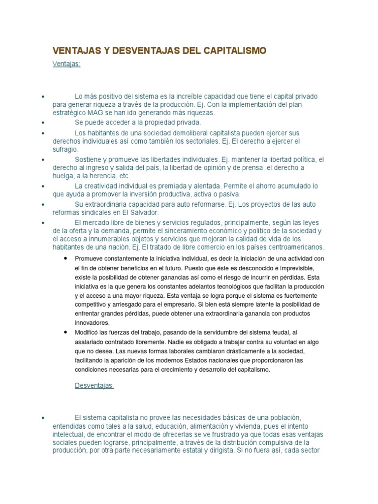 Ventajas y Desventajas Del Capitalismo | PDF | Capitalismo | Desempleo
