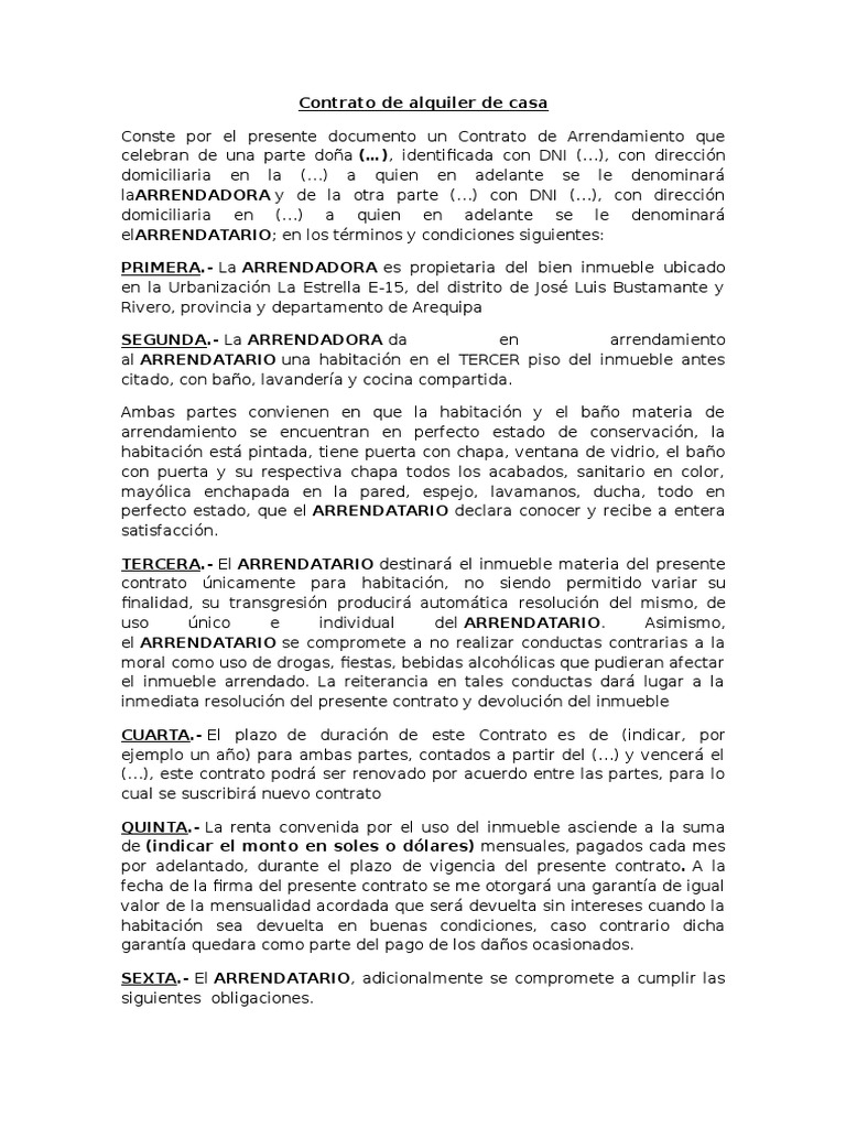 Contrato de Alquiler de Casa