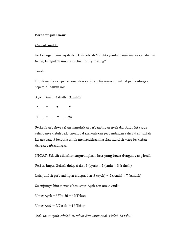 Pembahasan Soal Perbandingan Umur Docx