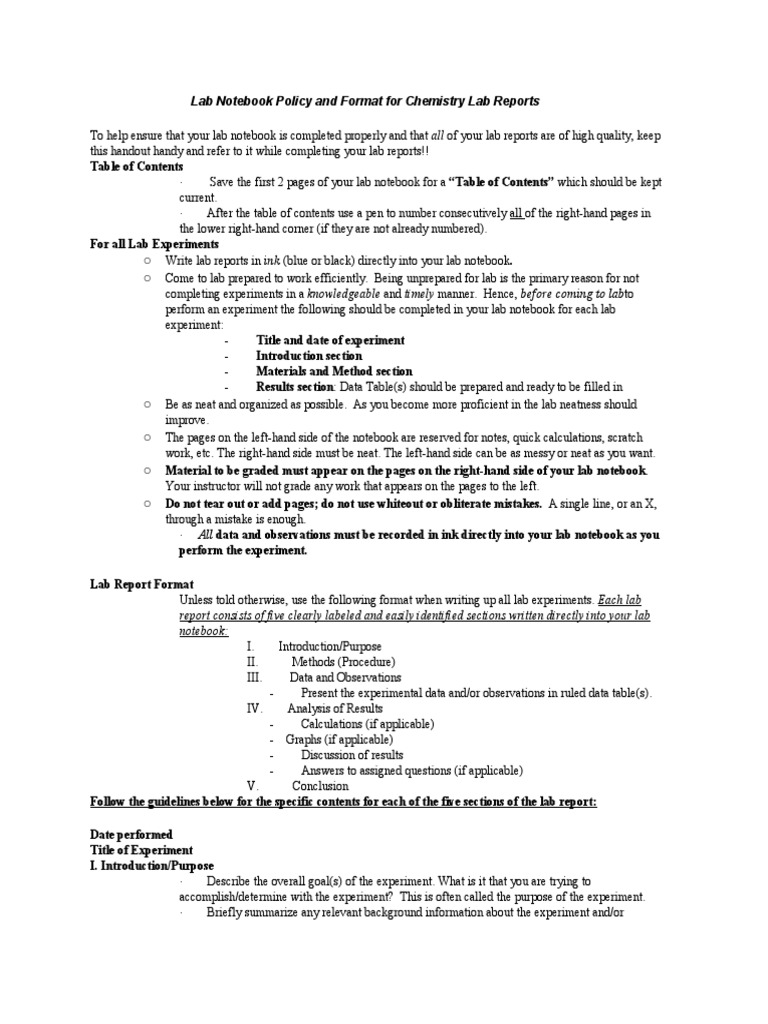 Lab Notebook Policy and Fromat | PDF | Notebook | Experiment
