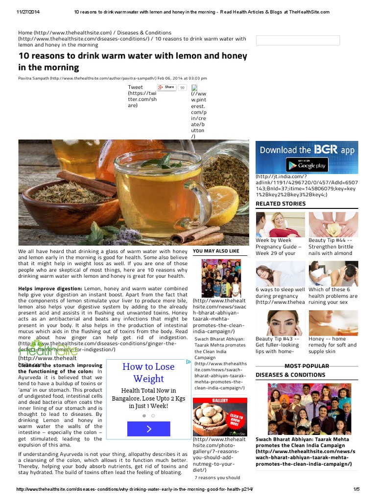 10 Reasons To Drink Warm Water With Lemon and Honey in The Morning PDF