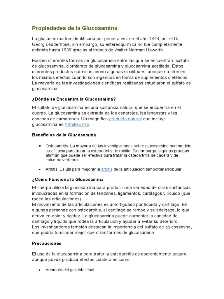 Propiedades y beneficios de la glucosamina PDF Osteoartritis
