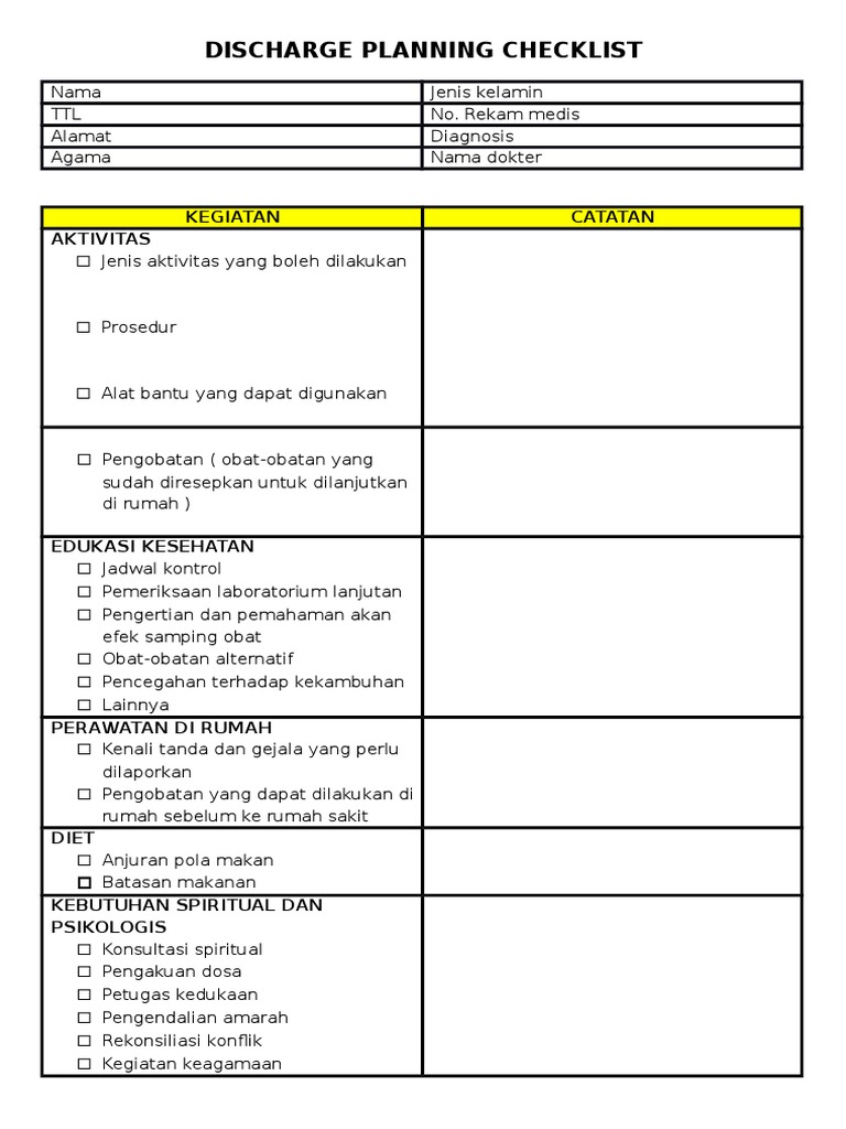 Discharge Planning Checklist | PDF