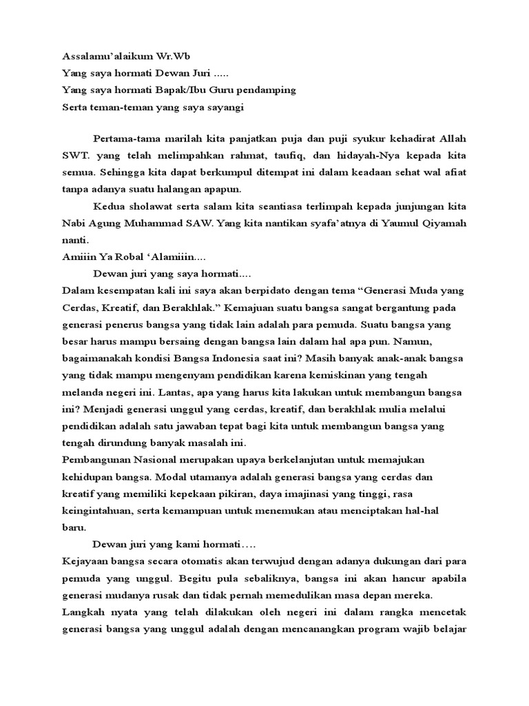 Pidato Generasi Muda Kreatif