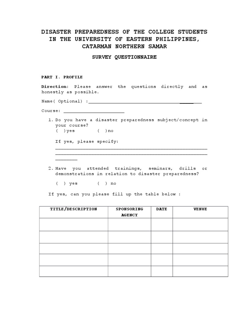 Student Disaster Preparedness Survey | PDF | Tsunami | Tropical Cyclones