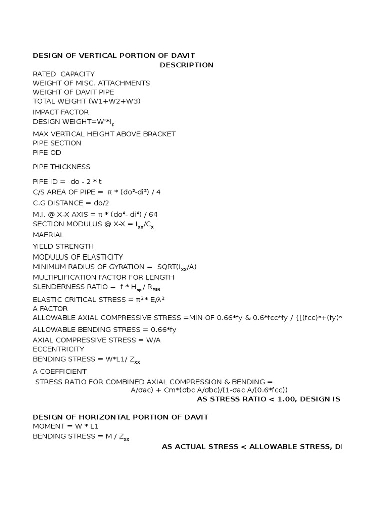 Vertical Davit Design Specifications | PDF | Bending | Stress (Mechanics)