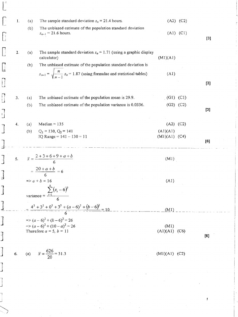 IB Math HL Statistics Answers | Mathematics