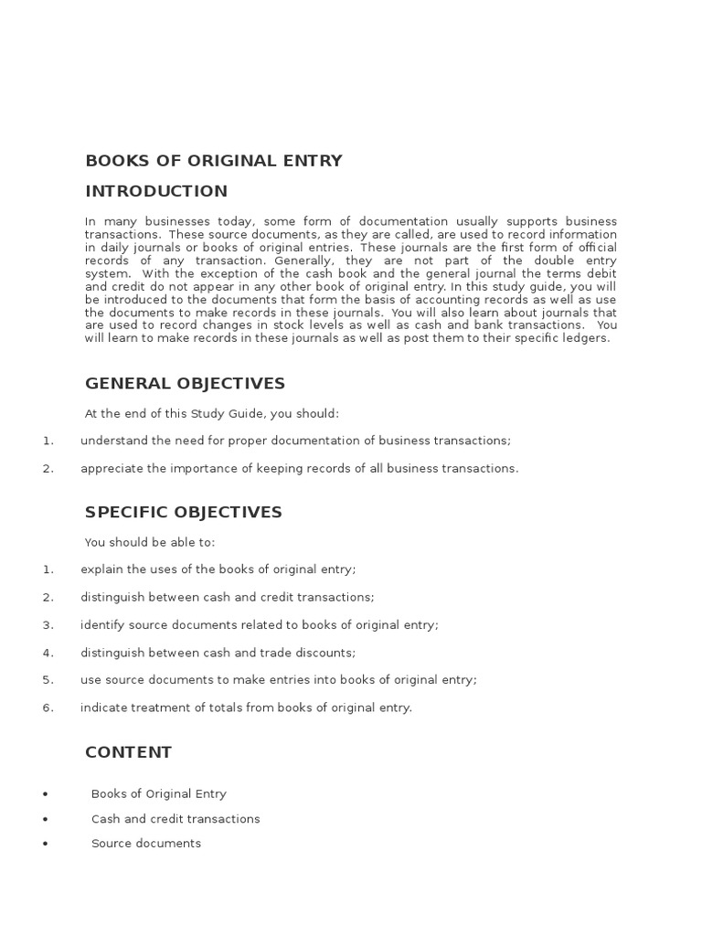 Books of original entry.docx Bookkeeping Debits And Credits