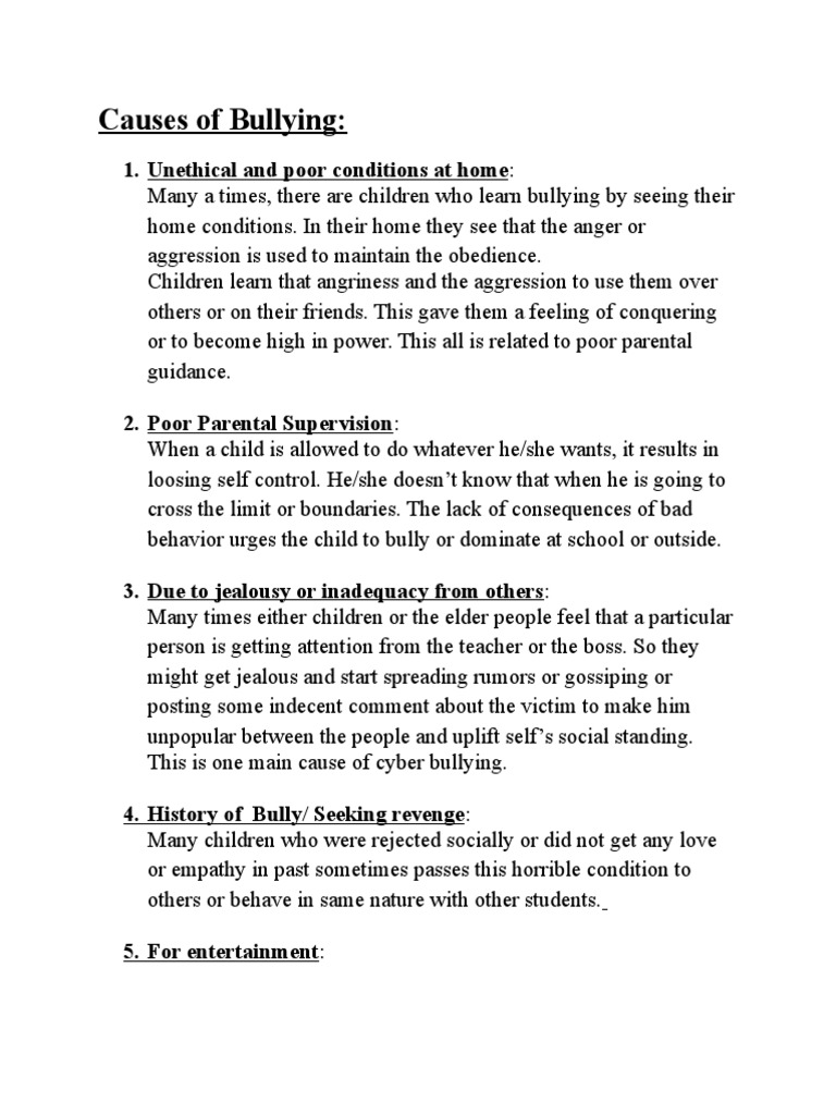 Causes of School Bullying | PDF