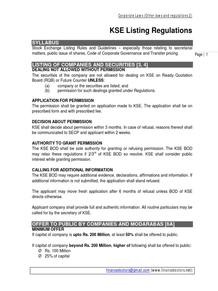 KSE Listing Regulations (Notes) Dividend Audit