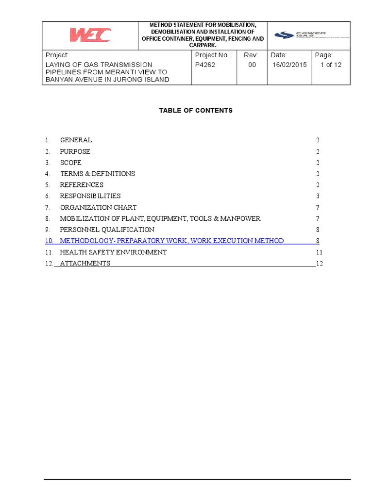 Method Statement for Office Container and Equipment Mobilization