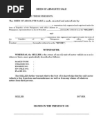 Deed of Absolute Sale Format