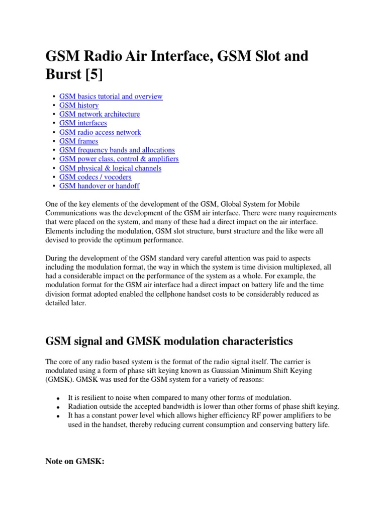 GSM Burst and Timeslot PDF Gsm Modulation
