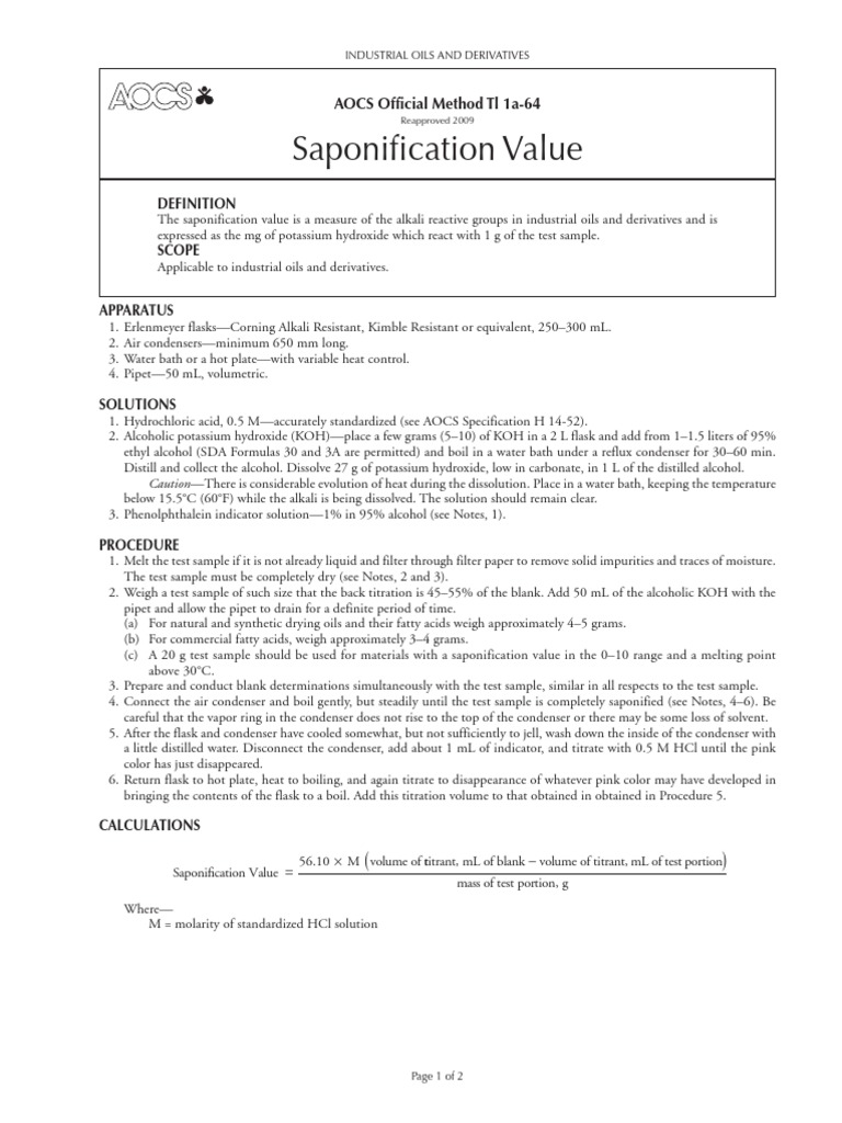 Determining Saponification Values: A Standard Method for Measuring the ...