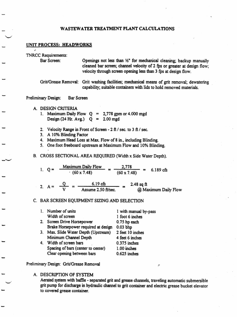 Wastewater Treatment Plant Calculations PDF