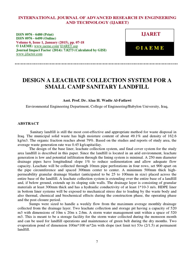 Design A Leachate Collection System Fora Small Camp Sanitary Landfill ...