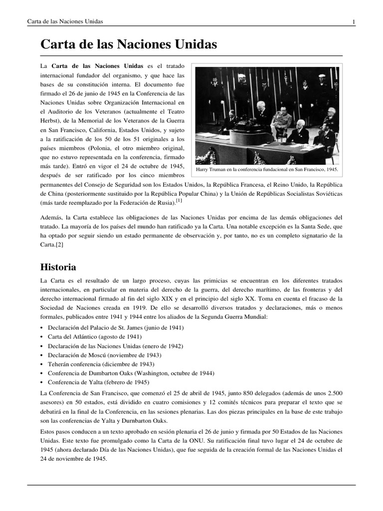 Carta de Las Naciones Unidas PDF Relaciones Internacionales Gobierno