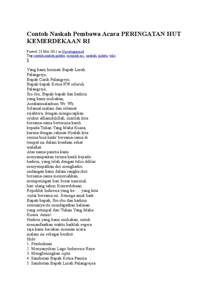 Contoh Teks Pembawa Acara Hari Kebangsaan