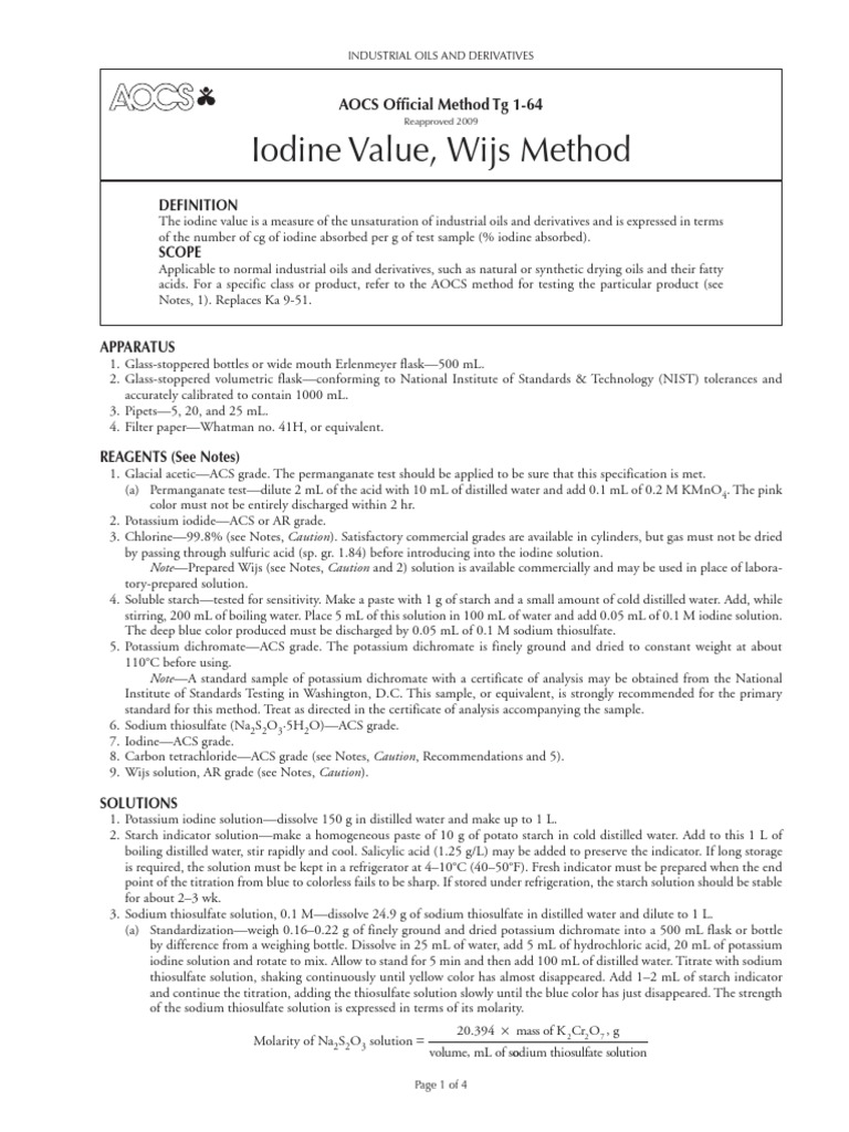 IODINE VALUE WIJS METHOD PDF