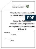 Compilation of Personal Data & Educational Background Impartial Fulfillment Submitted As A Requirements in English 4 (Technical Report Writing 2)