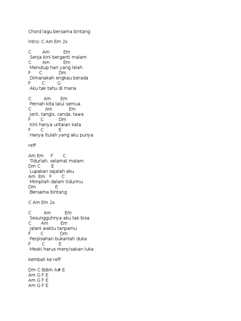 Chord Lagu Bersama Bintang