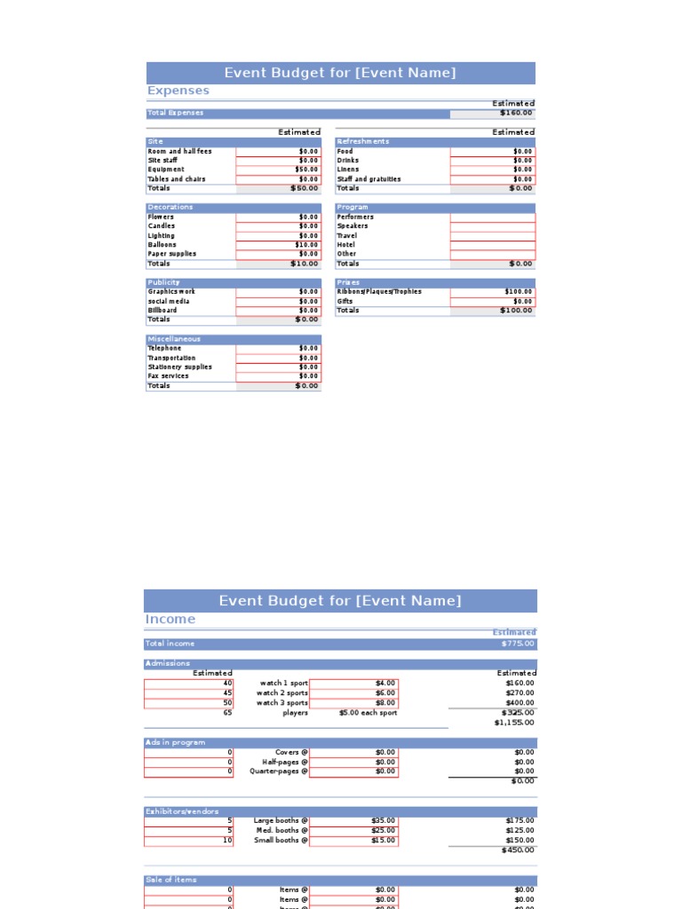 Event Budget Breakdown for [Event Name] | PDF