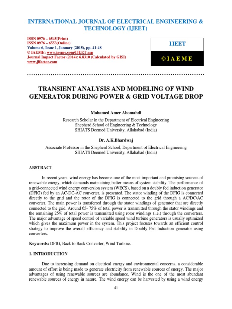 Transient Analysis and Modeling of Wind Generator During Power and Grid ...