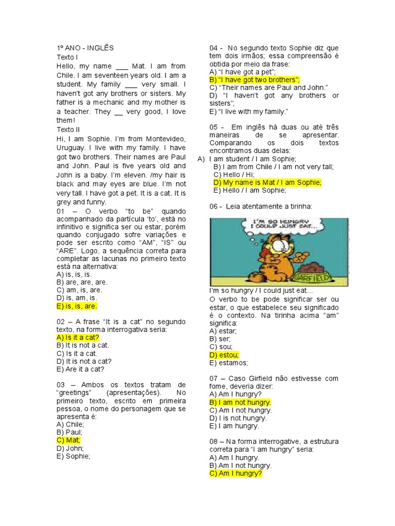 Atividades de Inglês para 1º Ano | PDF | Artes Linguísticas e Disciplina