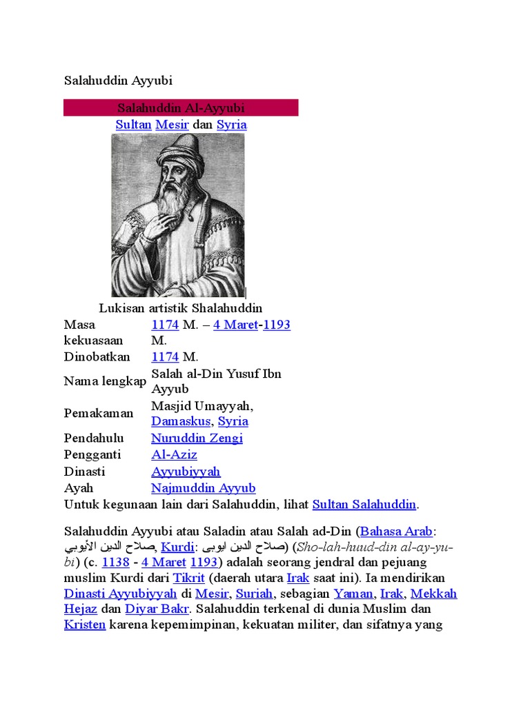 Nama Ayah Salahuddin Al Ayyubi Adalah