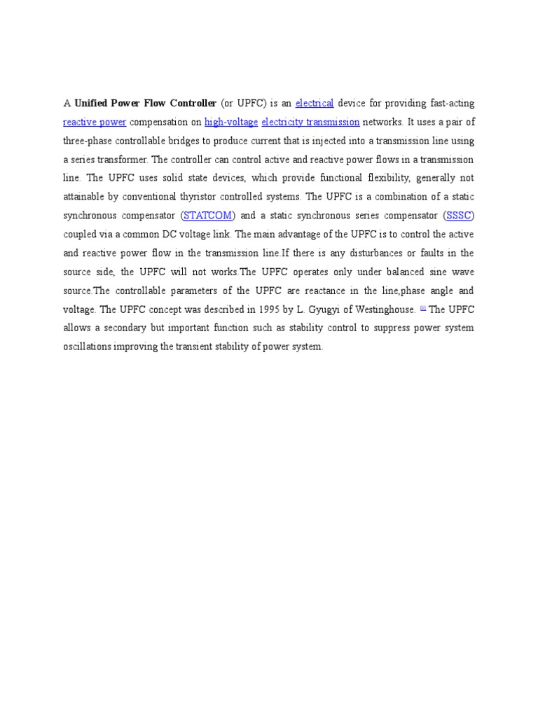 Unified Power Flow Controller Overview | PDF