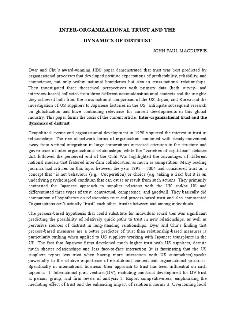 Trust Dynamics in Supplier Relationships | PDF | Trust (Emotion ...