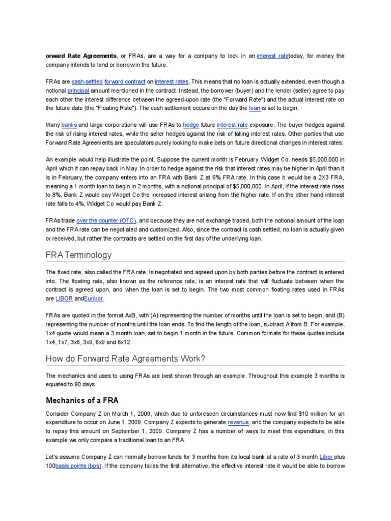 Forward Rate Agreements Interest Hedge (Finance)