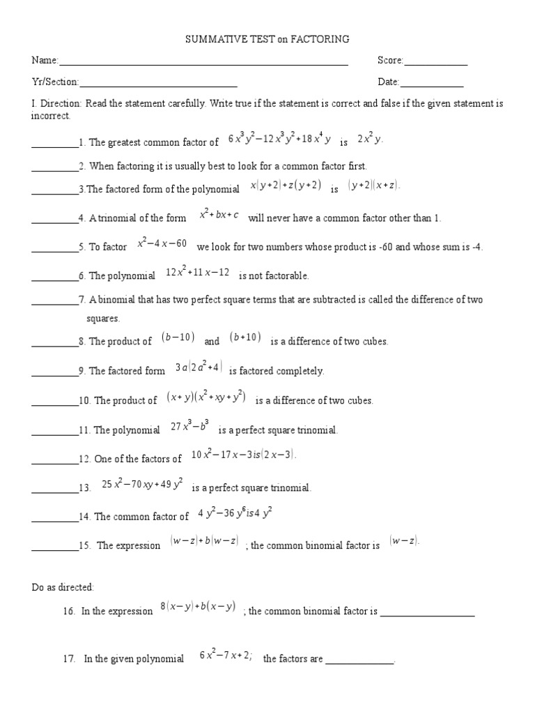 Summative Test Math Grade 8