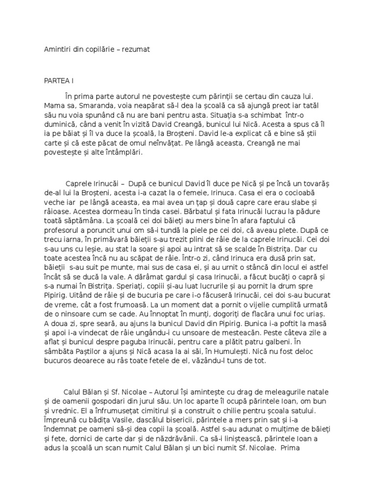 Amintiri Din Copilarie Rezumat Amintiri Din Copilarie - Rezumat | PDF