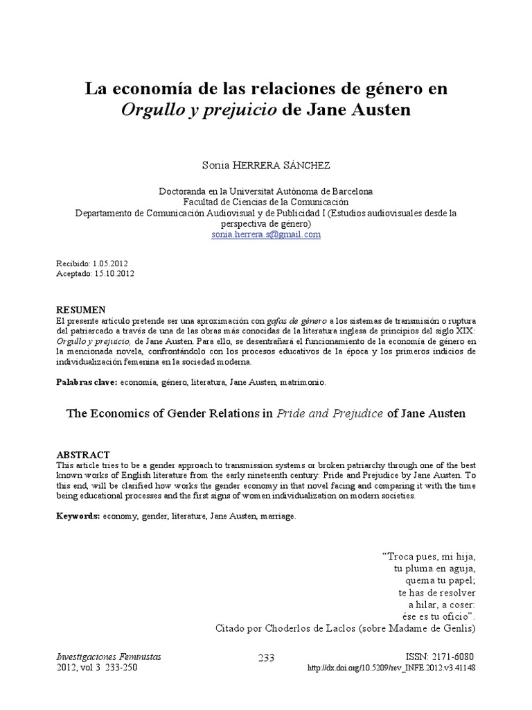 Herrera - Relaciones de Género en Orgullo y Prejuicio | PDF